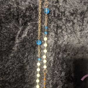 Faux Pearl, Orange, Blue on Bronze Chain